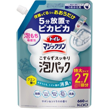 변기 매직클린 문지르지 않고 상쾌 거품 팩 사봉&시트러스 향 리필용 660ml 카오