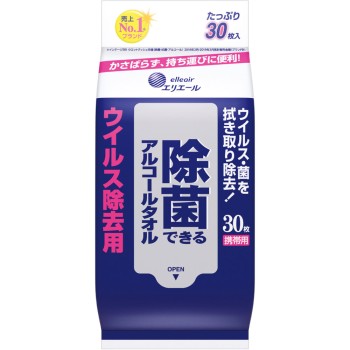 에리에르 살균 가능한 알코올 타올 바이러스 제거용 휴대용 30매 다이오제지