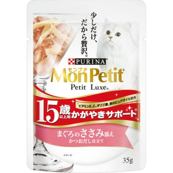 몽쁘띠 쁘띠 뤽스 파우치 15세 이상용 빛나는 서포트 참치에 닭가슴살 토핑 35g 네슬레 재팬