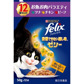 퓨리나 펠릭스 파우치 참을 수 없는 숨겨진 맛 젤리 생선 고기 버라이어티 50g×12P 네슬레 재팬