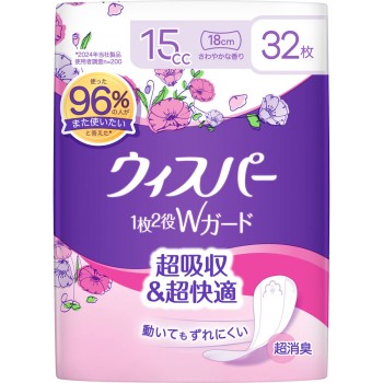 위스퍼 분비물&수분 케어 팬티라이너 15cc 32매 P&G재팬