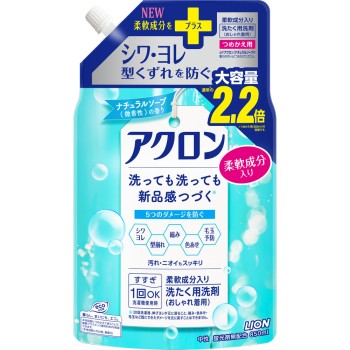 아크론 드레스 세제 내추럴 소프향 리필 대용량 850ml 라이온