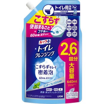 룩 플러스 화장실 클렌징 화장실 청소 폼 문지르지 않는 세제 리필 대용량 민티 프레쉬향 화장실 세제 640ml 라이온